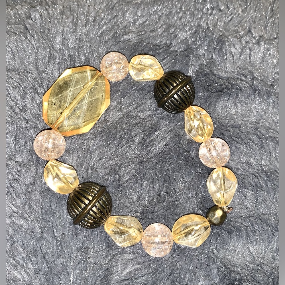 Bracelet with yellow Acrylic beads and brass accents